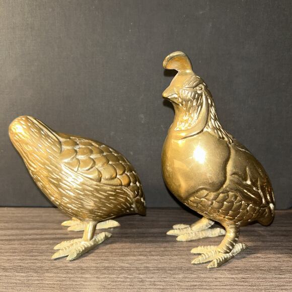 2 Solid Brass California Quail Figures 4” Long Heavy Detailed High Quality - Picture 3 of 14